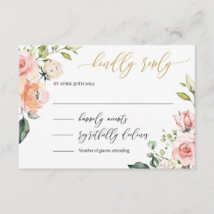 Boho blush roze bloemengouden letters bruiloft rsv informatiekaartje