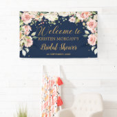 Boho blush roze bloemengroen marine vrijgezellenfe spandoek (Insitu)