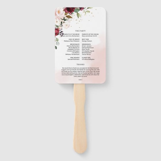 Boho blush roze bordeaux bloemenmoderne bruiloft handwaaier (Achterkant)