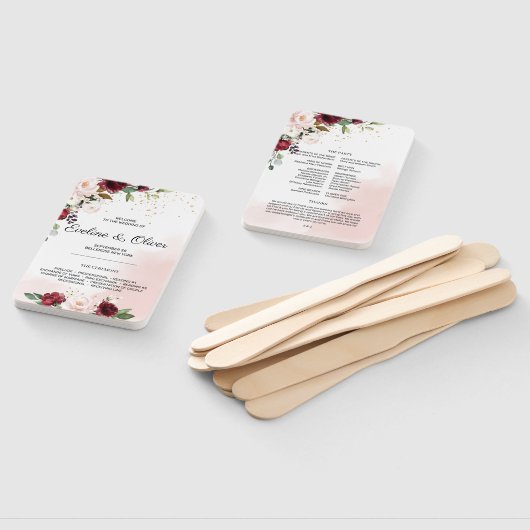 Boho blush roze bordeaux bloemenmoderne bruiloft handwaaier (Niet-gemonteerd)