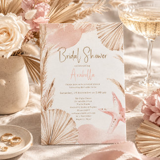 Boho Blush Roze Bruidsfeest Neutrale Palmen Kaart