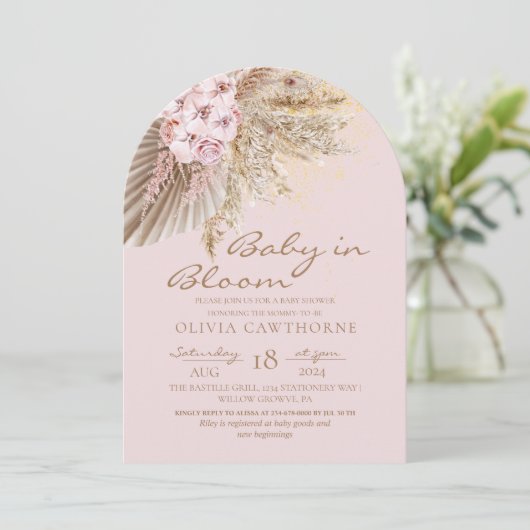 Boho Blush Roze Elegant Bloemen Baby shower Kaart (Staand voorkant)