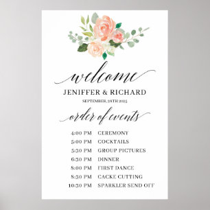 Boho blush roze floral bruiloft order service poster