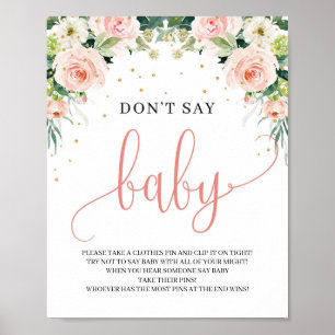 Boho blush roze floral don't say baby sign game poster