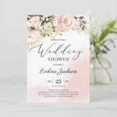 Boho blush roze floral gold glitter bruiloft kaart (Staand voorkant)