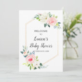 Boho blush roze florale baby shower welkom kaart (Staand voorkant)