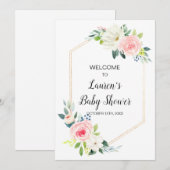 Boho blush roze florale baby shower welkom kaart (Voorkant / Achterkant)