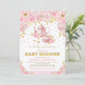 Boho Blush Roze Goud Baby shower Tea Party Kaart (Staand voorkant)