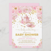 Boho Blush Roze Goud Baby shower Tea Party Kaart (Voorkant / Achterkant)