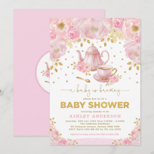 Boho Blush Roze Goud Baby shower Tea Party Kaart