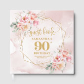Boho blush roze gouden bloemen 90 verjaardag gaste gastenboek (Voorkant)