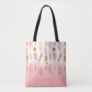 Boho Blush Roze & Gouden Veren Ombre Bruidsmeisje Draagtas