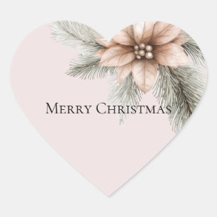 Boho Blush Roze Kerst Bloemen Hart Sticker