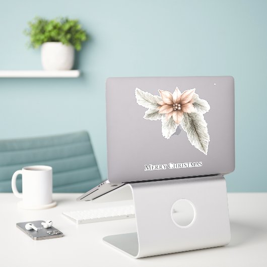 Boho Blush Roze Kerst Bloemen Sticker (Laptop op bureau)