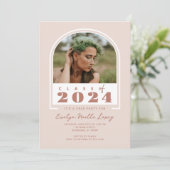 Boho Blush Roze Moderne Boog Foto Graduation Party Kaart (Staand voorkant)