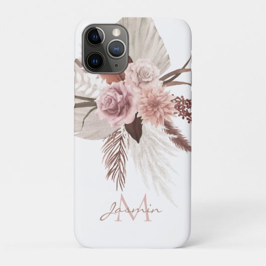 Boho Blush Roze Pampas Gras Bloemend Monogram Case-Mate iPhone Case (Achterkant)