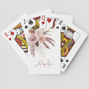 Boho Blush Roze Pampas Gras Monogram Pokerkaarten