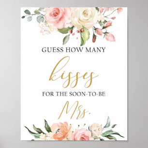 Boho blush roze perzikfloral Hoeveel kussens teken Poster