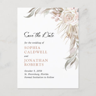 Boho Blush Roze Roos Elegant Gebladerte Save the D Aankondigingskaart