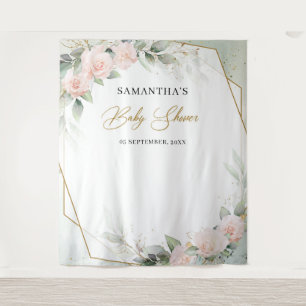 Boho blush roze roses greenery gold baby shower wandkleed