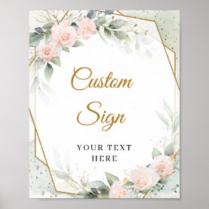 Boho Blush roze roses greenery gold custom sign Poster