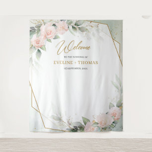 Boho blush roze roses greenery gold lijst bruiloft wandkleed