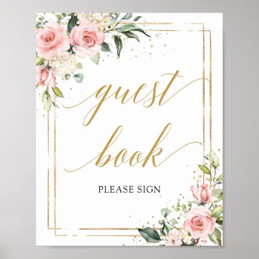 Boho blush roze roze lijst gastenboek poster (Voorkant)