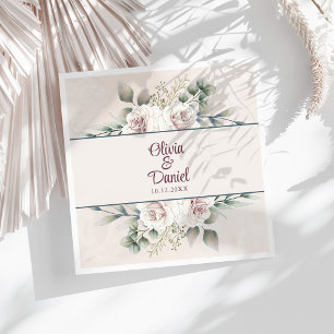 Boho Blush Roze Rozen Aangepaste Naam Trouwen Servet