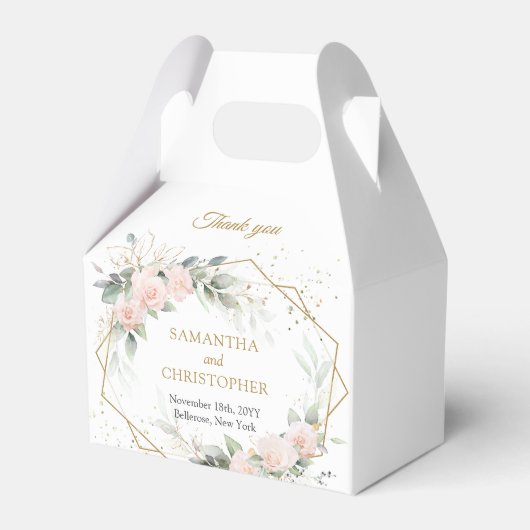 Boho blush roze rozen bloemen groen groen bruiloft bedankdoosjes (Voorkant Zijde)