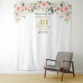 Boho blush roze rozen eucalyptus 40ste verjaardag wandkleed (In situ)