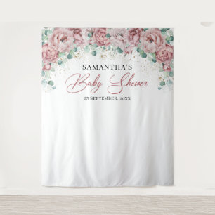 Boho blush roze rozen eucalyptus Gold baby shower Wandkleed
