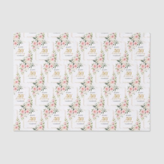 Boho blush roze rozen goud glitter 50ste verjaarda tissuepapier (Voorkant)