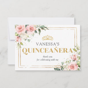 Boho blush roze rozen goud tiara 15e verjaardag bedankkaart