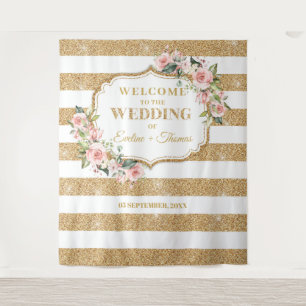 Boho Blush roze rozen gouden strepen Wedding Wandkleed