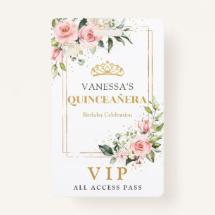 Boho blush roze rozen gouden tiara salie Quinceane Badge