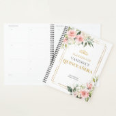 Boho Blush roze rozen gouden tiara salie Quinceane Planner (Display)
