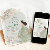 Boho Blush Roze Salie Groen Princesa Quinceañera Kaart