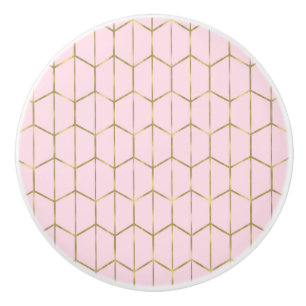 Boho Blush Roze Zeshoek Goud & Geometrische Glam Keramische Knop