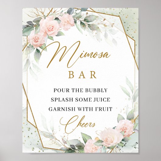 Boho blush rozen eucalyptus goud mimosa bar bord poster (Voorkant)