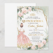 Boho blush rozen gouden lijsten baljurk Quinceaner Kaart (Voorkant / Achterkant)