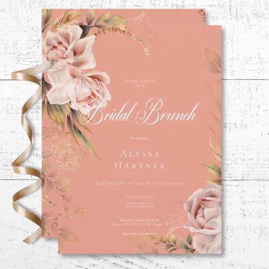 Boho Blush Rozen & Grasses Bruidsbrunch Kaart