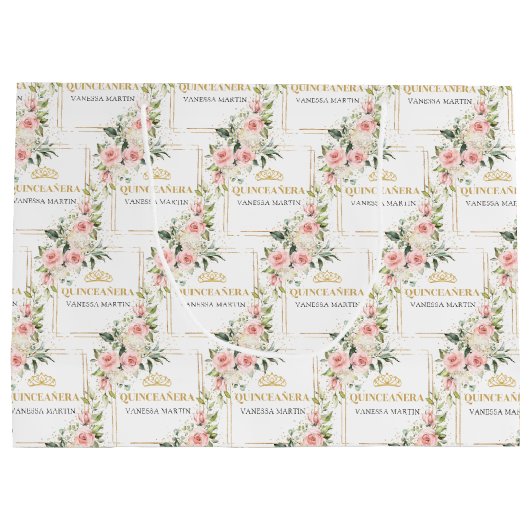 Boho blush rozen groen goud Quinceañera Gift Bag Groot Cadeauzakje (Achterkant)