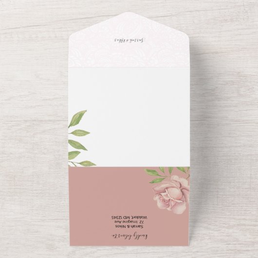 Boho Blush Rozen Waterverf Handgeschilderd All In One Uitnodiging (Buitenkant)