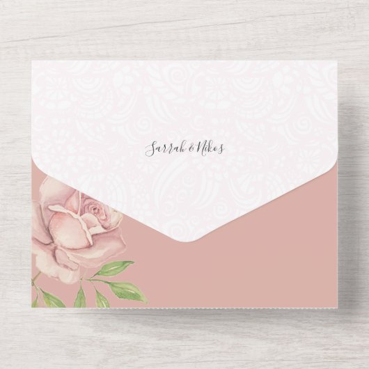 Boho Blush Rozen Waterverf Handgeschilderd All In One Uitnodiging (Achterkant)