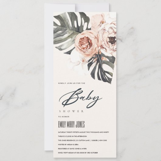 BOHO BLUSH RUST MONSTERA BABY SHOWER KAART (Voorkant)