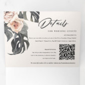Boho Blush Rust Monstera Floral 2 QR Code Weddensc Drieluik Uitnodiging (Binnenzijde eerst)