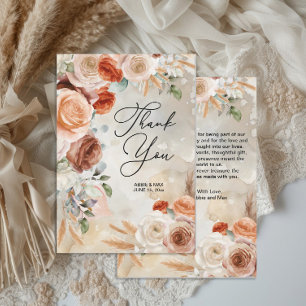 Boho Blush Terracotta Crème Bloemen Bruiloft  Bedankkaart