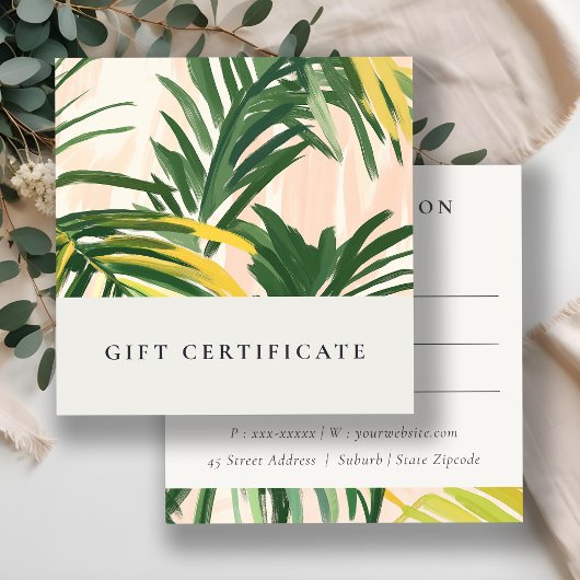 Boho Blush Tropical Palm Feuille certificat cadeau