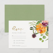 Boho Blush Yellow Sinaasappel Floral Wedding RSVP (Voorkant / Achterkant)