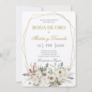 Boho boda de oro con flor blanca kaart